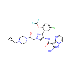 Nc1nn2cccnc2c1C(=O)Nc1cn(CC(=O)N2CCN(CC3CC3)CC2)nc1-c1cc(Cl)ccc1OC(F)F ZINC001772590396