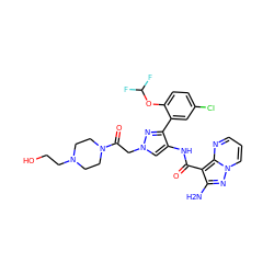 Nc1nn2cccnc2c1C(=O)Nc1cn(CC(=O)N2CCN(CCO)CC2)nc1-c1cc(Cl)ccc1OC(F)F ZINC001772600620