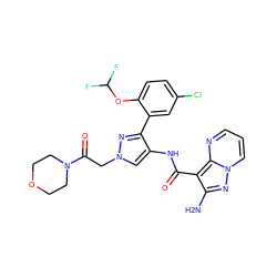 Nc1nn2cccnc2c1C(=O)Nc1cn(CC(=O)N2CCOCC2)nc1-c1cc(Cl)ccc1OC(F)F ZINC001772649687