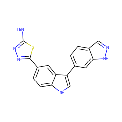 Nc1nnc(-c2ccc3[nH]cc(-c4ccc5cn[nH]c5c4)c3c2)s1 ZINC000145421631