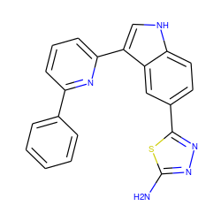 Nc1nnc(-c2ccc3[nH]cc(-c4cccc(-c5ccccc5)n4)c3c2)s1 ZINC000204777108