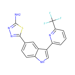 Nc1nnc(-c2ccc3[nH]cc(-c4cccc(C(F)(F)F)n4)c3c2)s1 ZINC000145405729