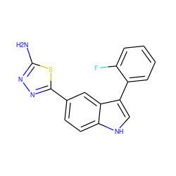 Nc1nnc(-c2ccc3[nH]cc(-c4ccccc4F)c3c2)s1 ZINC000204777129