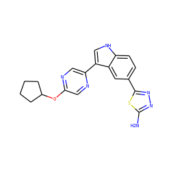 Nc1nnc(-c2ccc3[nH]cc(-c4cnc(OC5CCCC5)cn4)c3c2)s1 ZINC000204776734