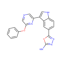 Nc1nnc(-c2ccc3[nH]cc(-c4cncc(Oc5ccccc5)n4)c3c2)o1 ZINC000145370903