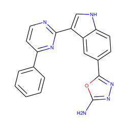 Nc1nnc(-c2ccc3[nH]cc(-c4nccc(-c5ccccc5)n4)c3c2)o1 ZINC000203726932