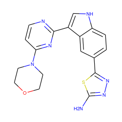 Nc1nnc(-c2ccc3[nH]cc(-c4nccc(N5CCOCC5)n4)c3c2)s1 ZINC000204761108