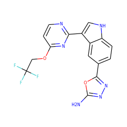 Nc1nnc(-c2ccc3[nH]cc(-c4nccc(OCC(F)(F)F)n4)c3c2)o1 ZINC000145429082