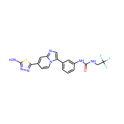 Nc1nnc(-c2ccn3c(-c4cccc(NC(=O)NCC(F)(F)F)c4)cnc3c2)s1 ZINC000139671080