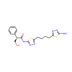 Nc1nnc(CCCCc2nnc(NC(=O)[C@@H](CO)c3ccccc3)s2)s1 ZINC000169698030