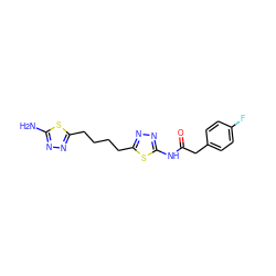 Nc1nnc(CCCCc2nnc(NC(=O)Cc3ccc(F)cc3)s2)s1 ZINC000095576950