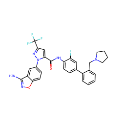 Nc1noc2ccc(-n3nc(C(F)(F)F)cc3C(=O)Nc3ccc(-c4ccccc4CN4CCCC4)cc3F)cc12 ZINC000014951142