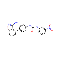 Nc1noc2cccc(-c3ccc(NC(=O)Nc4cccc([N+](=O)[O-])c4)cc3)c12 ZINC000014975367