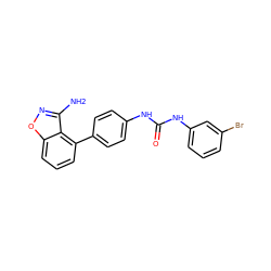 Nc1noc2cccc(-c3ccc(NC(=O)Nc4cccc(Br)c4)cc3)c12 ZINC000014975373