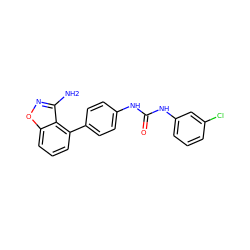 Nc1noc2cccc(-c3ccc(NC(=O)Nc4cccc(Cl)c4)cc3)c12 ZINC000014975376