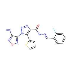 Nc1nonc1-n1nnc(C(=O)N/N=C/c2ccccc2F)c1-c1cccs1 ZINC000002449458