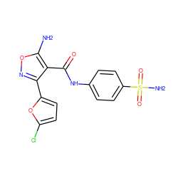 Nc1onc(-c2ccc(Cl)o2)c1C(=O)Nc1ccc(S(N)(=O)=O)cc1 ZINC001772653017