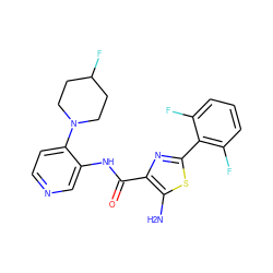 Nc1sc(-c2c(F)cccc2F)nc1C(=O)Nc1cnccc1N1CCC(F)CC1 ZINC000169706513