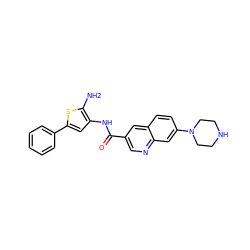 Nc1sc(-c2ccccc2)cc1NC(=O)c1cnc2cc(N3CCNCC3)ccc2c1 ZINC000144453083