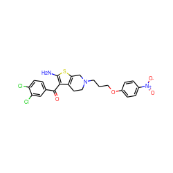 Nc1sc2c(c1C(=O)c1ccc(Cl)c(Cl)c1)CCN(CCCOc1ccc([N+](=O)[O-])cc1)C2 ZINC000049073456