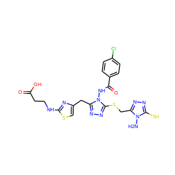 Nn1c(S)nnc1CSc1nnc(Cc2csc(NCCC(=O)O)n2)n1NC(=O)c1ccc(Cl)cc1 ZINC000028815825