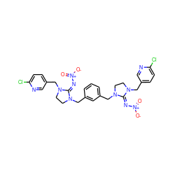 O=[N+]([O-])/N=C1\N(Cc2ccc(Cl)nc2)CCN1Cc1cccc(CN2CCN(Cc3ccc(Cl)nc3)/C2=N\[N+](=O)[O-])c1 ZINC000103167552