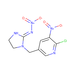 O=[N+]([O-])/N=C1\NCCN1Cc1cnc(Cl)c([N+](=O)[O-])c1 ZINC000103200070