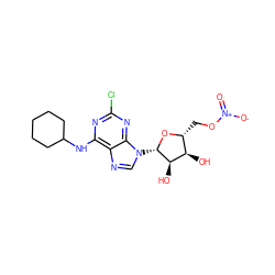 O=[N+]([O-])OC[C@H]1O[C@@H](n2cnc3c(NC4CCCCC4)nc(Cl)nc32)[C@H](O)[C@@H]1O ZINC000096167350