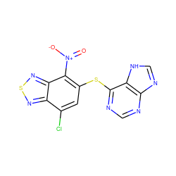 O=[N+]([O-])c1c(Sc2ncnc3nc[nH]c23)cc(Cl)c2nsnc12 ZINC000008854984