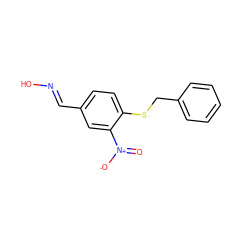 O=[N+]([O-])c1cc(/C=N/O)ccc1SCc1ccccc1 ZINC000008672012
