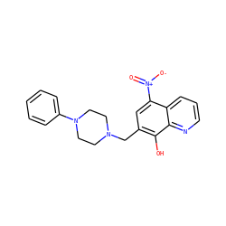 O=[N+]([O-])c1cc(CN2CCN(c3ccccc3)CC2)c(O)c2ncccc12 ZINC000004844856