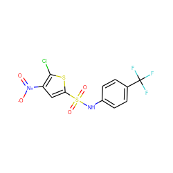 O=[N+]([O-])c1cc(S(=O)(=O)Nc2ccc(C(F)(F)F)cc2)sc1Cl ZINC000013584325