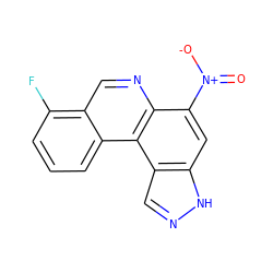 O=[N+]([O-])c1cc2[nH]ncc2c2c1ncc1c(F)cccc12 ZINC000299835983