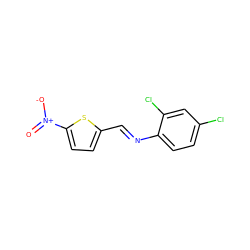 O=[N+]([O-])c1ccc(/C=N/c2ccc(Cl)cc2Cl)s1 ZINC000018324588