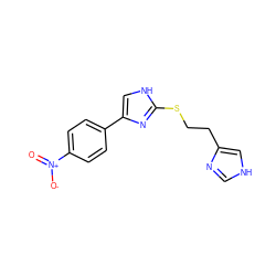 O=[N+]([O-])c1ccc(-c2c[nH]c(SCCc3c[nH]cn3)n2)cc1 ZINC000013764175