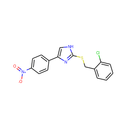 O=[N+]([O-])c1ccc(-c2c[nH]c(SCc3ccccc3Cl)n2)cc1 ZINC000005819104