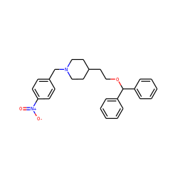 O=[N+]([O-])c1ccc(CN2CCC(CCOC(c3ccccc3)c3ccccc3)CC2)cc1 ZINC000013494218