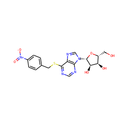 O=[N+]([O-])c1ccc(CSc2ncnc3c2ncn3[C@@H]2O[C@H](CO)[C@@H](O)[C@H]2O)cc1 ZINC000002097863