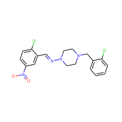 O=[N+]([O-])c1ccc(Cl)c(/C=N/N2CCN(Cc3ccccc3Cl)CC2)c1 ZINC000019791030