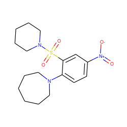 O=[N+]([O-])c1ccc(N2CCCCCC2)c(S(=O)(=O)N2CCCCC2)c1 ZINC000004844953