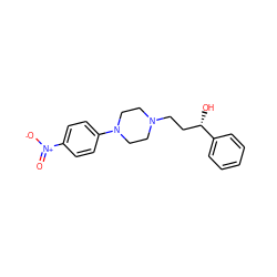 O=[N+]([O-])c1ccc(N2CCN(CC[C@H](O)c3ccccc3)CC2)cc1 ZINC000013861737