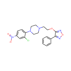 O=[N+]([O-])c1ccc(N2CCN(CCOc3nonc3-c3ccccc3)CC2)c(Cl)c1 ZINC000055433814