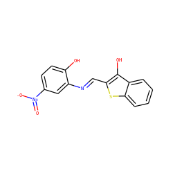 O=[N+]([O-])c1ccc(O)c(/N=C/c2sc3ccccc3c2O)c1 ZINC000006345084