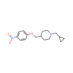 O=[N+]([O-])c1ccc(OCC2CCN(CC3CC3)CC2)cc1 ZINC000000013940