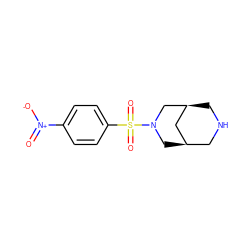 O=[N+]([O-])c1ccc(S(=O)(=O)N2C[C@@H]3CNC[C@@H](C3)C2)cc1 ZINC000103243596