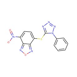 O=[N+]([O-])c1ccc(Sc2nnnn2-c2ccccc2)c2nonc12 ZINC000009667926