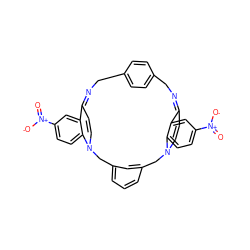 O=[N+]([O-])c1ccc2c(c1)C1=NCc3ccc(cc3)CN=C3C=CN(Cc4cccc(c4)CN2C=C1)c1ccc([N+](=O)[O-])cc13 ZINC000377848806