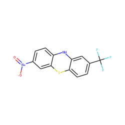 O=[N+]([O-])c1ccc2c(c1)Sc1ccc(C(F)(F)F)cc1N2 ZINC000005277687