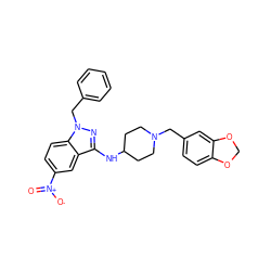 O=[N+]([O-])c1ccc2c(c1)c(NC1CCN(Cc3ccc4c(c3)OCO4)CC1)nn2Cc1ccccc1 ZINC000028529515