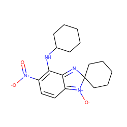 O=[N+]([O-])c1ccc2c(c1NC1CCCCC1)=NC1(CCCCC1)[N+]=2[O-] ZINC000004674709